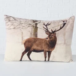Deko Kissen Hirsch Palco, Samtkissen Winterhirsch stehend, 40x60cm, Boltze Home Collections