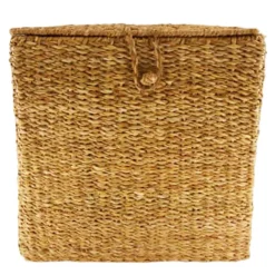 Deko Korb Seegras, großer Wäschekorb Seegras mit Deckel, 38x38cm, DIJK Natural Collections