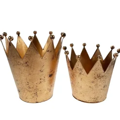 Deko Krone Antik gold, Windlicht Metallkrone gold - used look, Pflanzgefäß, 14cm