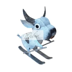 Deko Kuh, Metallkuh auf Ski, schwarz-weiß, 26x28cm, Medusa