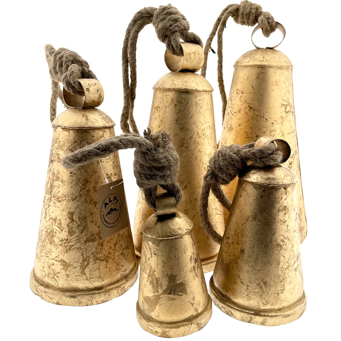 Deko Kuhglocke Eschenlohe Rustikal gold, Glocke mit Klang im Shabby Chic Look, gold-schwarz, 30cm, M