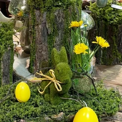 Deko Kunstblume Frühling, Löwenzahn im Moosball, gelb, 23cm