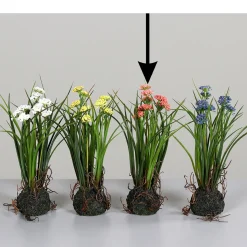 Deko Kunstpflanze Wiesenblume, Wiesenblumen rot mit Erdballen, 22cm, DPI