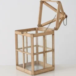 Deko Laterne Torre, Holzlaterne mit Glas-Sprossen-Fenster, 56cm, Boltze Home Collection