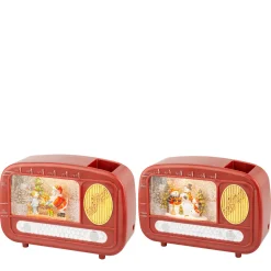 Deko LED Radio Schneeschauer, Schneekugel Weihnachtsradio mit Musik und Licht, Lumineo
