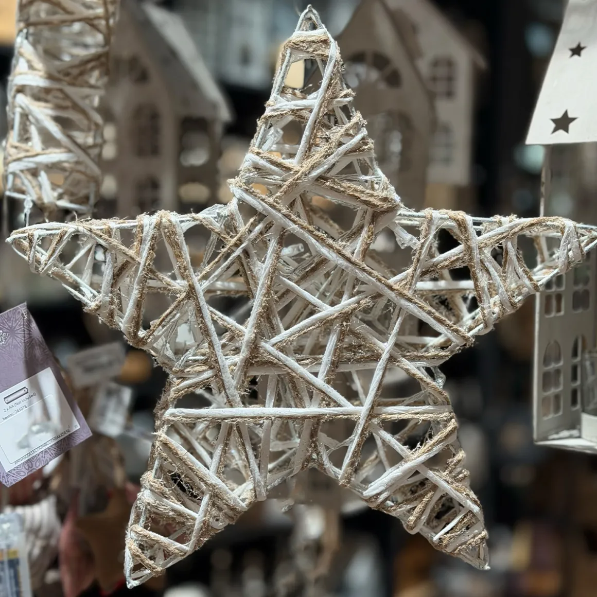 Deko LED Stern Jute-Baumwolle, batteriebetrieben, Ø40cm, mit Timer, 10 LEDs