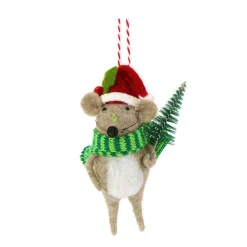 Deko Maus, Weihnachtsmaus aus Filz mit Bäumchen, 14cm, Hänger
