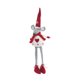 Deko Maus, Weihnachtsmaus Anna mit Herz und langen Bammelbeinen, rot/weiß, 43cm, Kantenhocker