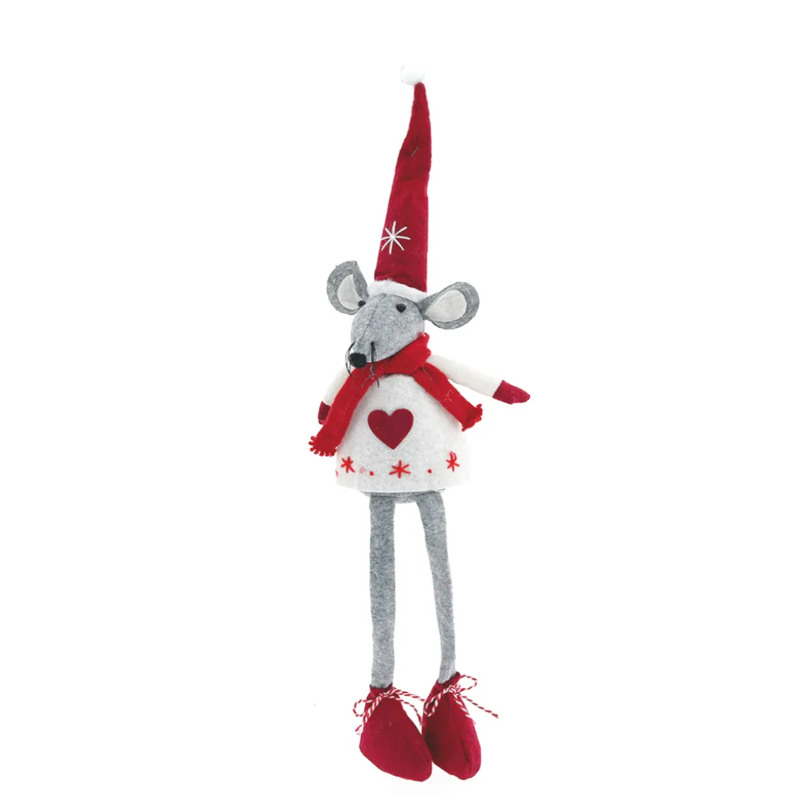 Deko Maus, Weihnachtsmaus Anna mit Herz und langen Bammelbeinen, rot/weiß, 43cm, Kantenhocker