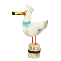 Deko Möwe mit blauem Schal, Metallmöwe mit Pfeife und Matrosenkappe, 32cm