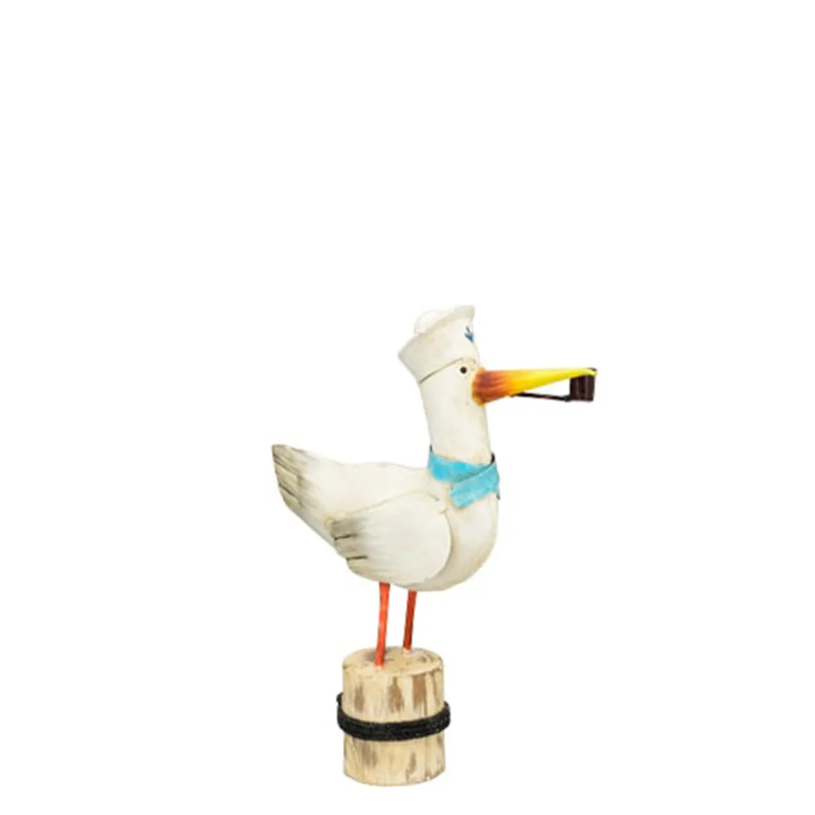 Deko Möwe mit blauem Schal, Metallmöwe mit Pfeife und Matrosenkappe, 32cm