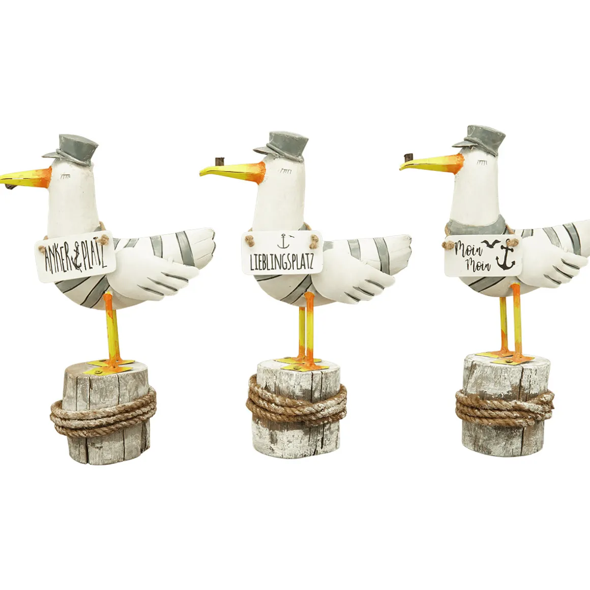 Deko Möwe mit Schild Ankerplatz, Metallmöwe mit Pfeife und Matrosenkappe, 36cm