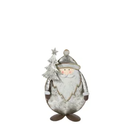 Deko Nikolaus mit Tannenbaum, Weihnachtsmann antik silber - used look, 13cm, Metall