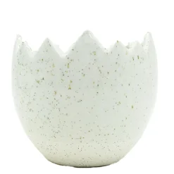 Deko Pflanzei weiß, Keramikei oben offen, 11cm