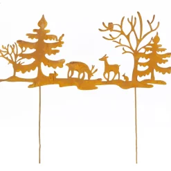 Deko Pflanzenstecker Hirsche, Roststecker Tiere im Wald, used look, 45x20cm