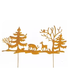 Deko Pflanzenstecker Hirsche, Roststecker Tiere im Wald, used look, 45x20cm