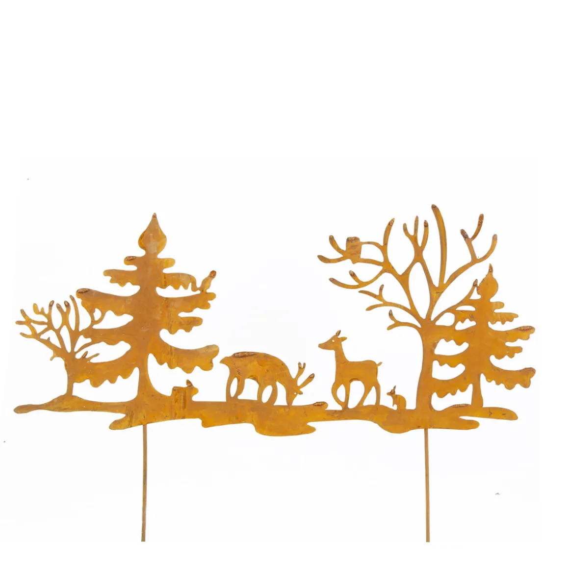 Deko Pflanzenstecker Hirsche, Roststecker Tiere im Wald, used look, 45x20cm