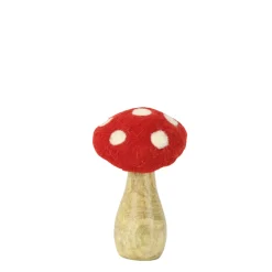 Deko Pilz, Fliegenpilz aus Filz und Naturholz, 16cm
