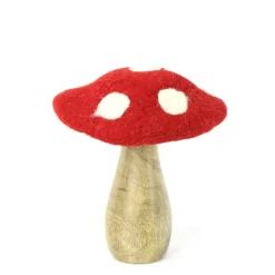 Deko Pilz, Fliegenpilz aus Filz und Naturholz, 18cm