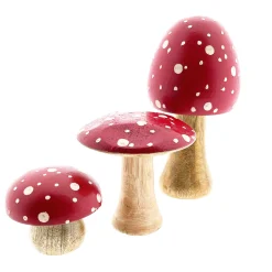 Deko Pilz, Holzpilz Fliegenpilz rot-weiß, 17x8cm, Mangoholz