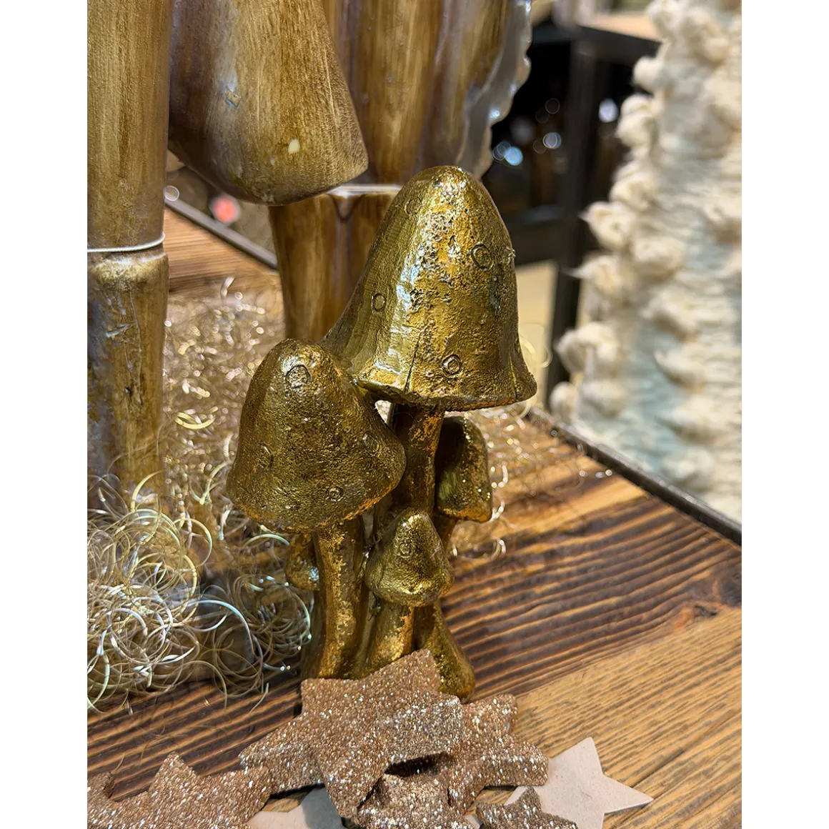 Deko Pilze Antik gold, Pilzgruppe gelbgold, 13cm, Cor Mulder