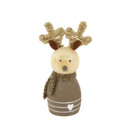 Deko Rentier, Rentier aus Holz mit Schal, braun, 10cm, Naturholz