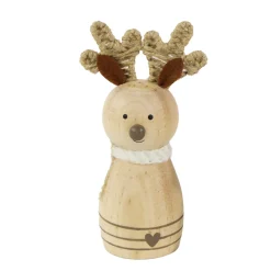 Deko Rentier, Rentier aus Holz mit Schal, natur, 15cm, Naturholz