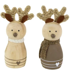 Deko Rentier, Rentier aus Holz mit Schal, natur, 15cm, Naturholz
