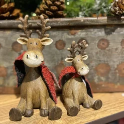 Deko Rentier Winter, Elch mit Schal, 10x15cm, Keramik