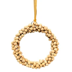 Deko Ringhänger, Holzring aus Naturholzperlen, Ø15cm, Hänger