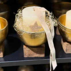 Deko Schale auf Holzsockel gold antik, Metallschale Weihnachten, Ø12cm