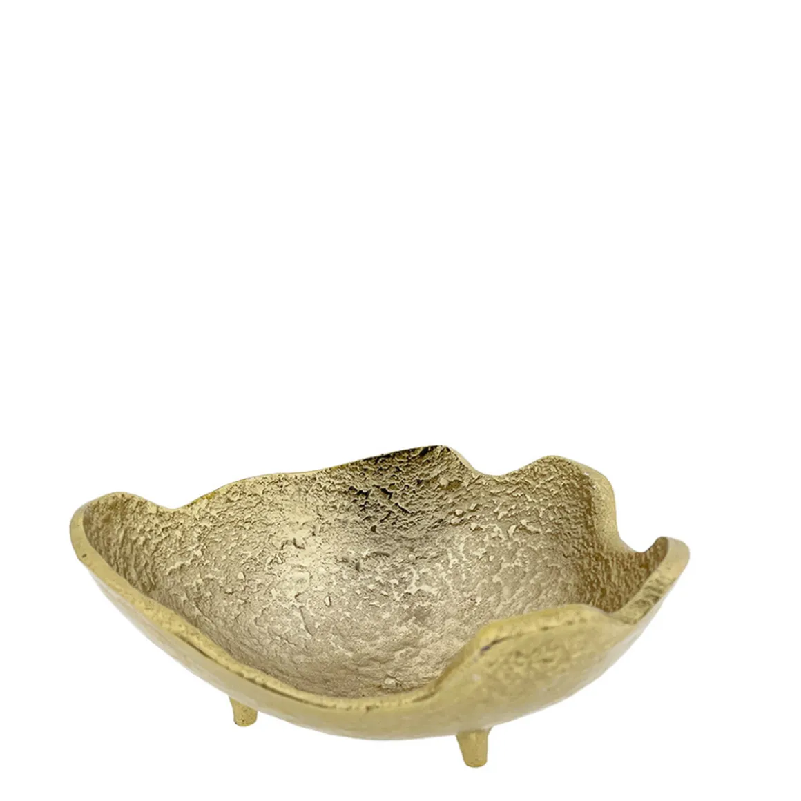 Deko Schale gold, Metallschale auf Füsse, gewellter Rand, 20x20cm