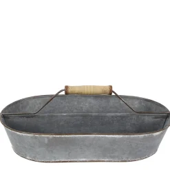 Deko Schale mit Henkel, 2 geteilt, grau used look, oval, 36x22cm, Metall