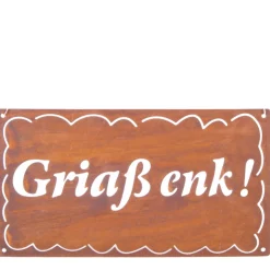 Deko Schild Griaß enk, Rostschild alpenländisch: Griaß enk! 30x17cm, Edelrost, Gerrys Garden