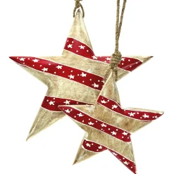 Deko Stern, Holzstern mit Sterne used look, weiß-rot gestreift, 15cm, Hänger