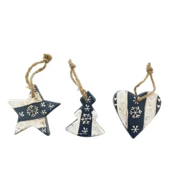 Deko Stern, Holzstern mit Schneeflocke, dunkelgrau-creme, 7x7cm, Hänger