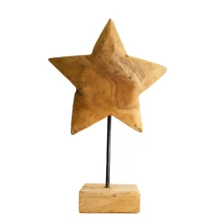 Deko Stern Teakholz, Holzstern Natur auf Holzfuß, Teakstern, 28x40cm, DIJK Natural Collections