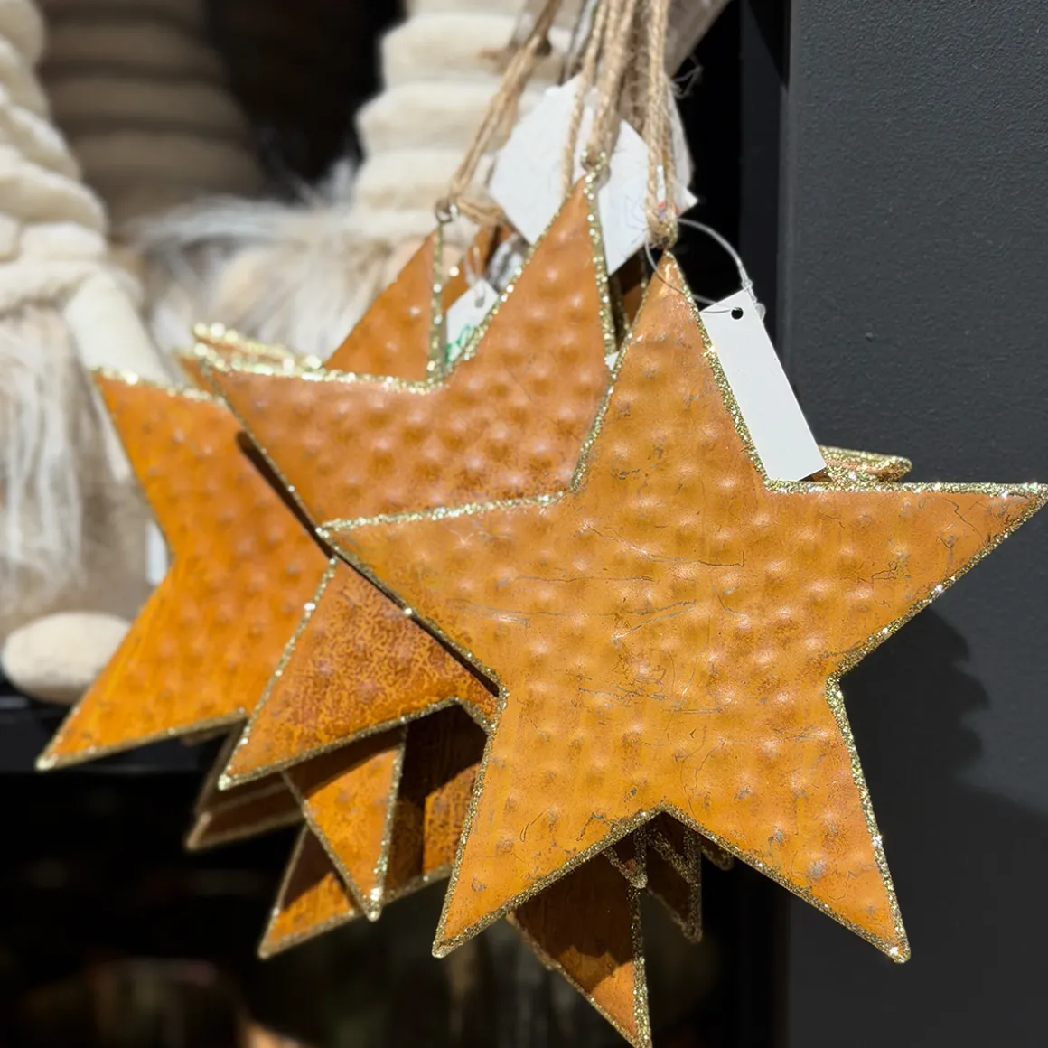 Deko Stern Weihnachten, Roststern mit Goldrand, Ø17cm, Hänger