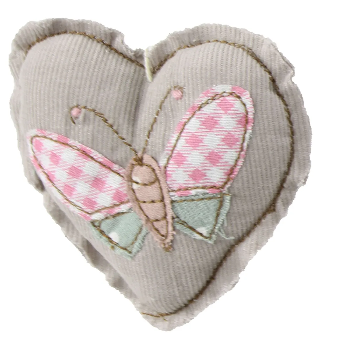 Deko Stoff-Herz, mit Schmetterlinge, Blumen, 3fach sortiert, 9x9cm, Hänger