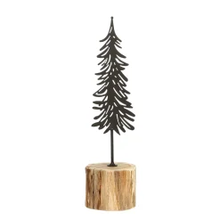 Deko Tannenbaum Brena, filigraner Metallbaum auf Naturholz, 40cm, WMG Grünberger