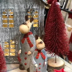 Deko Tannenbaum, roter Tannenbaum mit Glimmer, auf Holzsockel, 19cm