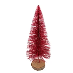 Deko Tannenbaum, roter Tannenbaum mit Glimmer, auf Holzsockel, 26cm