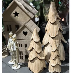 Deko Tannenbaum, schlichter Keramikbaum creme-braun, 38cm