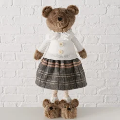 Deko Teddy mit Rock und Hundeschuhe, Teddymädchen mit Teleskopbeine, 34cm bis 54cm, Boltze Home Collection