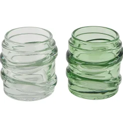 Deko Teelichtglas Wellenform, Windlicht aus Glas hellgrün, 9x9cm