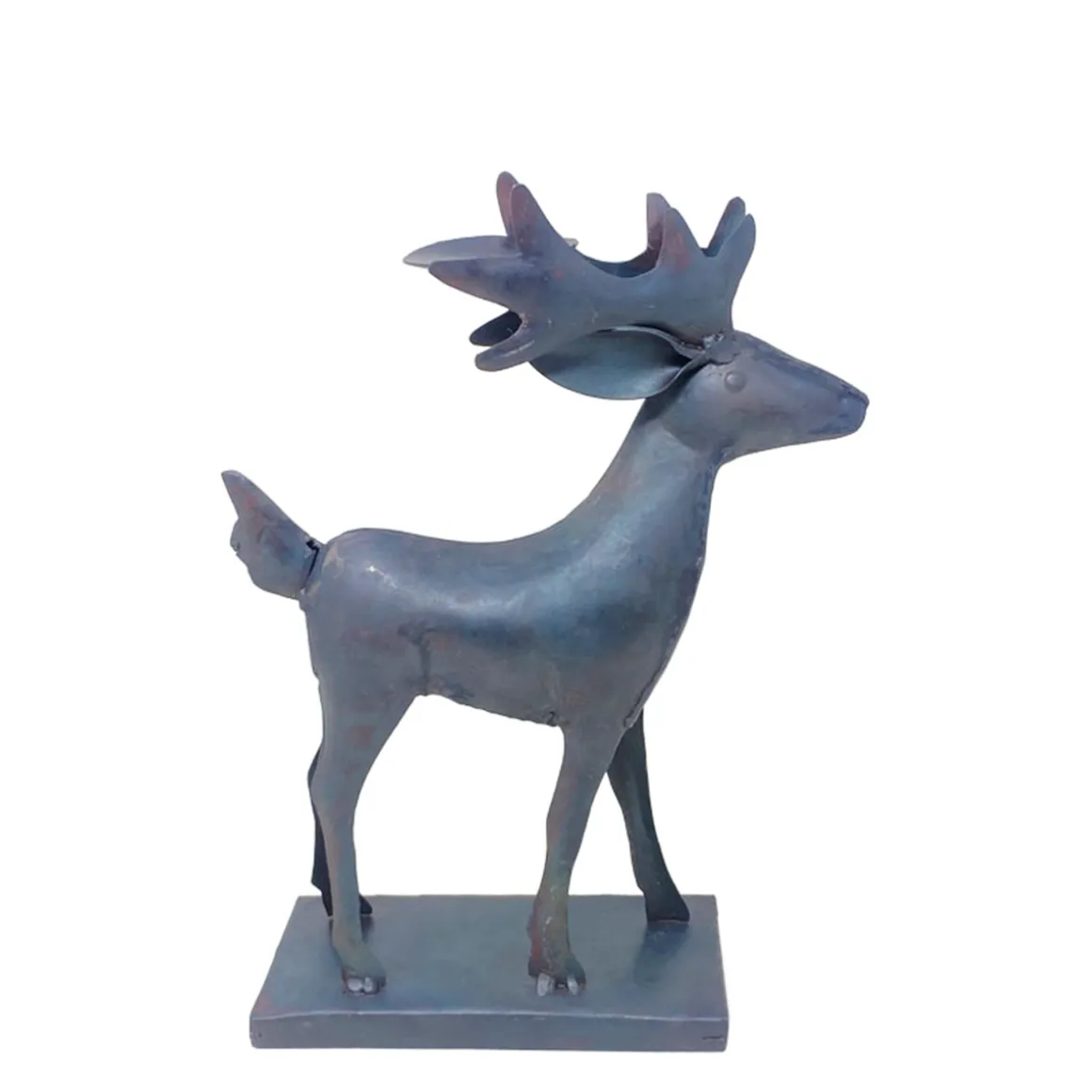 Deko Teelichthalter Hirsch used look, Metallhirsch braun-grau, 27cm