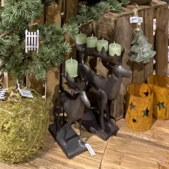 Deko Teelichthalter Hirsch used look, Metallhirsch braun-grau, 27cm