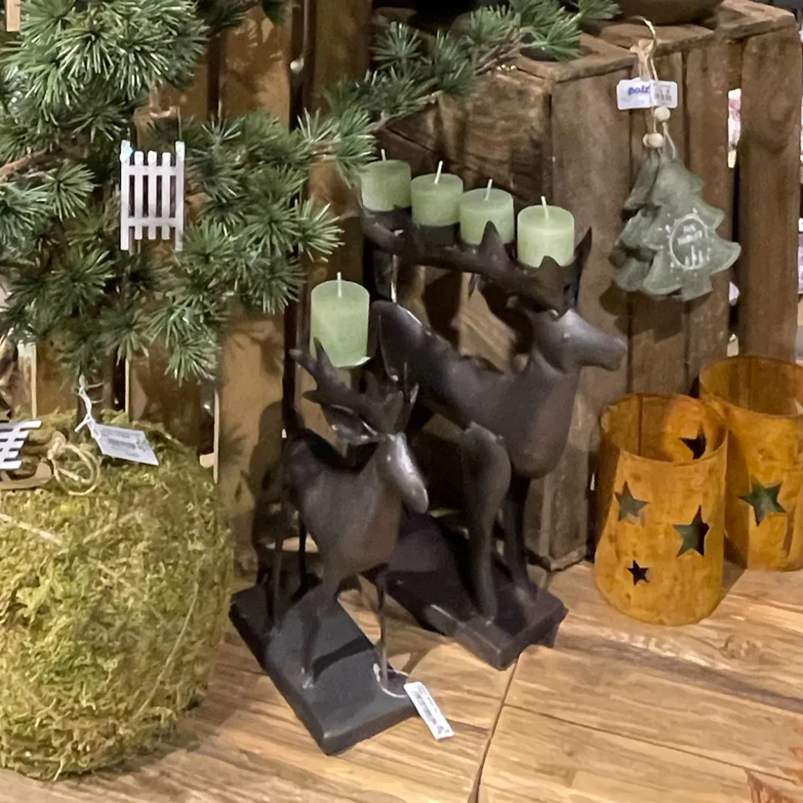 Deko Teelichthalter Hirsch used look, Metallhirsch braun-grau, 27cm