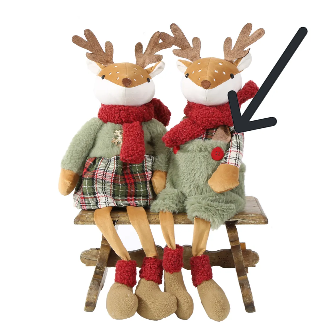 Deko Textil-Hirsch mit Bammelbeine, Hirschmann mit Latzhose aus Plüsch, 58cm