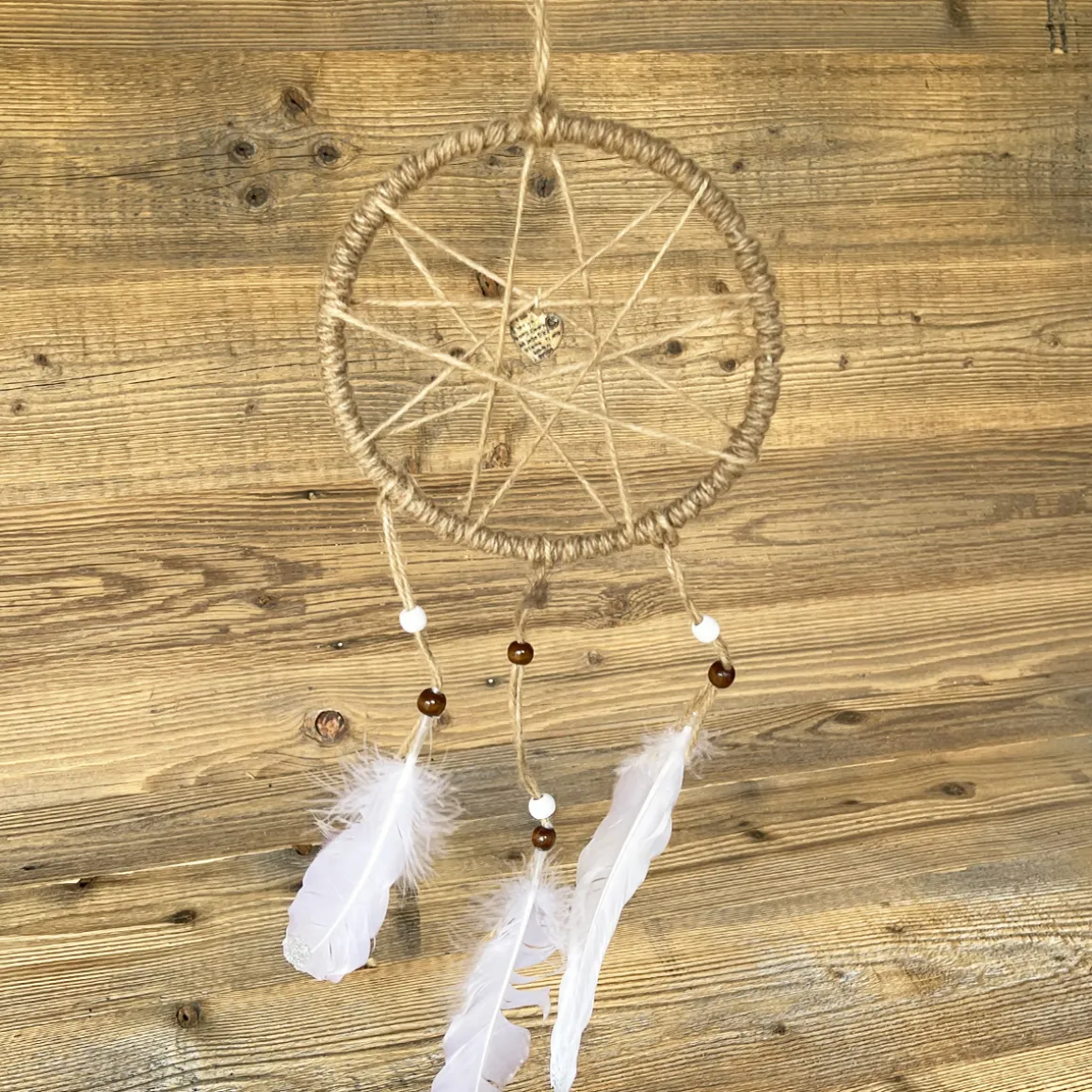 Deko Traumfänger Boho, Dreamcatcher mit Federn, braun oder creme, Ø15cm